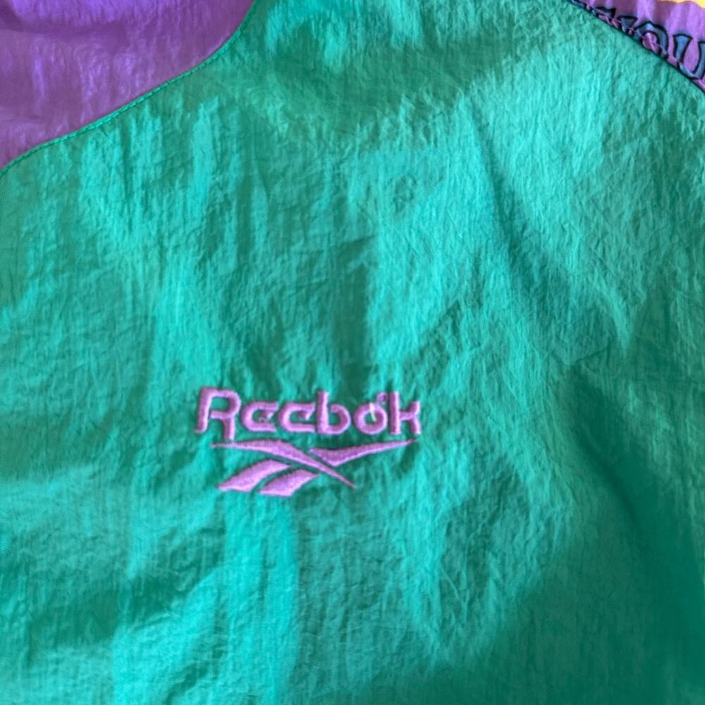 Vintage Reebok Windbreaker Jacket Zip Purple Green 1990 - Picture 2 of 9